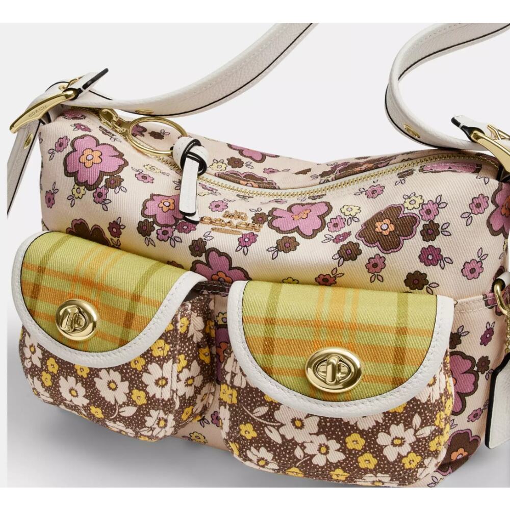 Coach Cargo Shoulder Bag With Floral Print CDW55 Chalk/Daisy - Picture 15 of 15